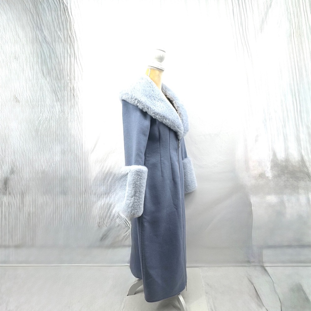House of Harlow 1960 Ice Blue Faux Fur Wool Blend Winter Designer Coat - Picture 5 of 13